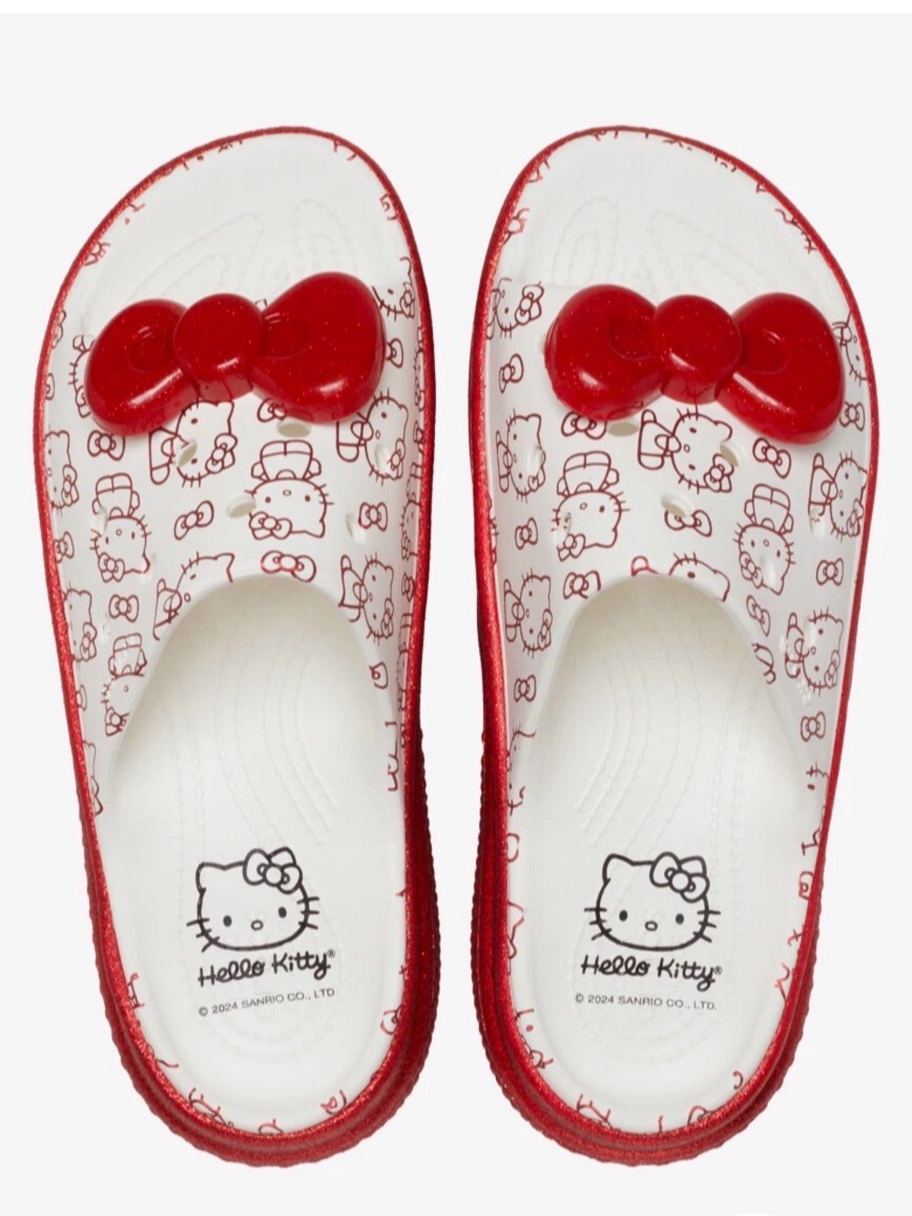 CROCS White & Red Hello Kitty Platform Slide Mules Sz9 - Picture 2 of 5